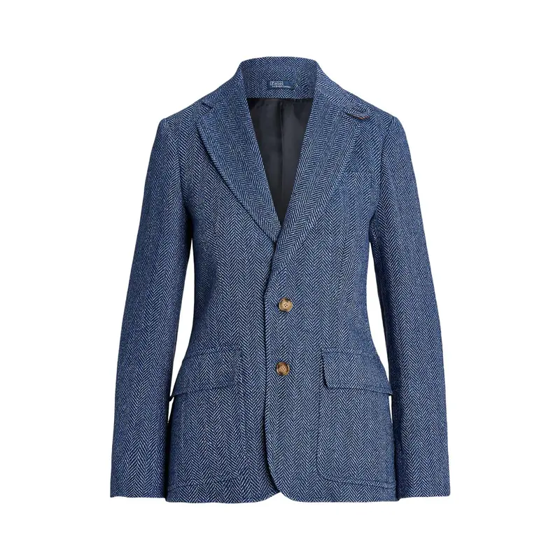 Blå Herringbone Linen Blend Blazer