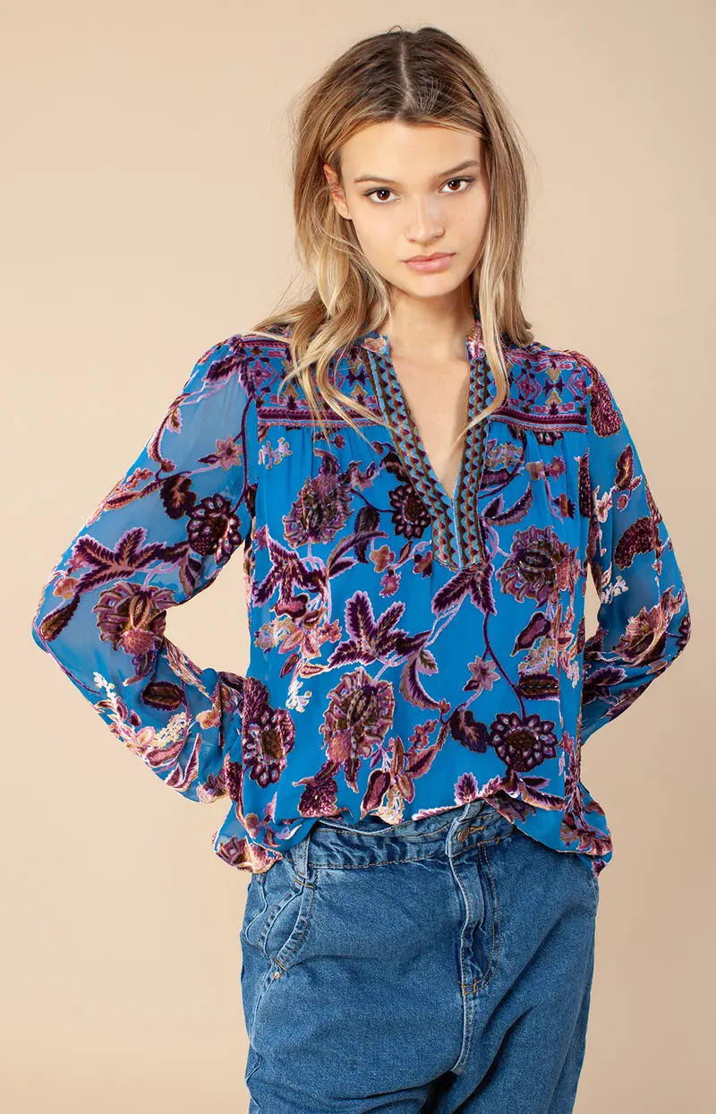 Blå Lourdes blouse