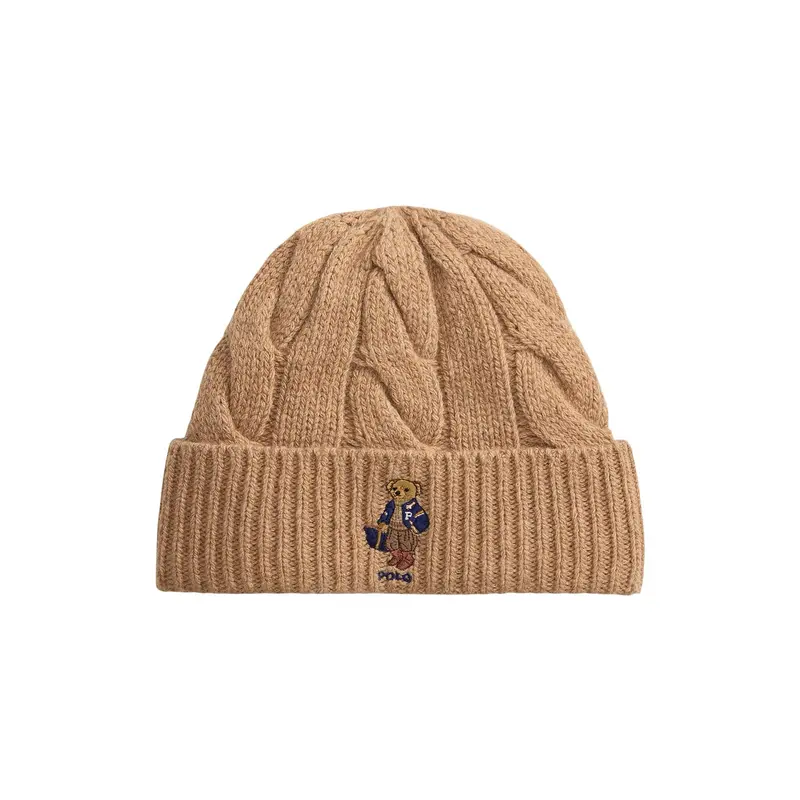Camel Polo Bear Cable Beanie