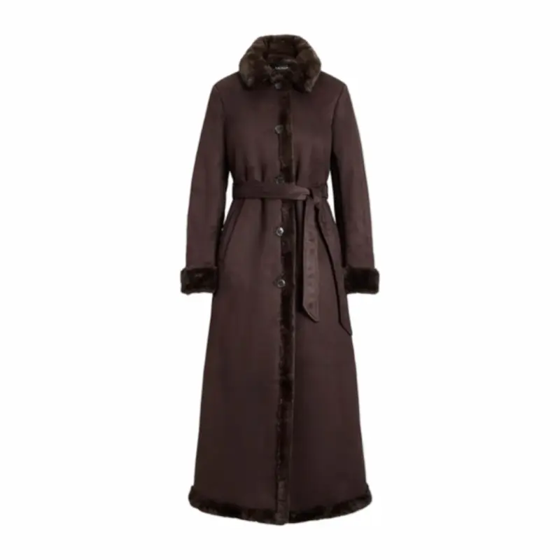 Faux-Shearling Belted Maxicoat