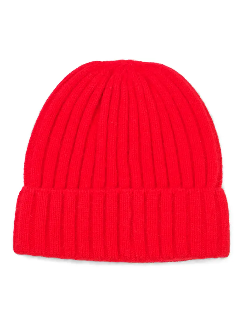 Red Cashmere Rib Beanie