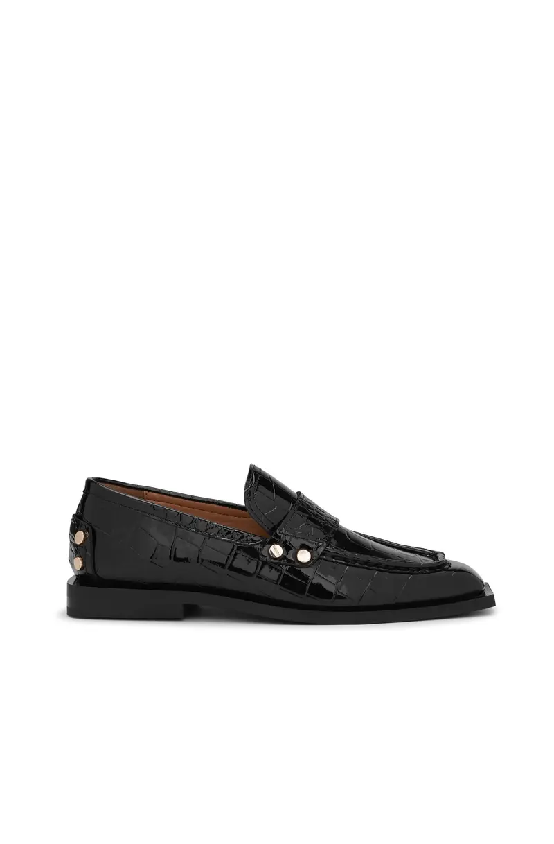 Studs Square Loafer Shiny Croco
