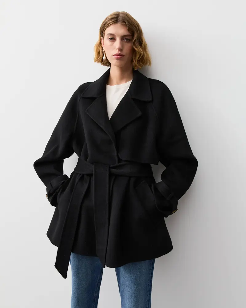THE DOUBLE FACED TRENCH JACKET - BLACK